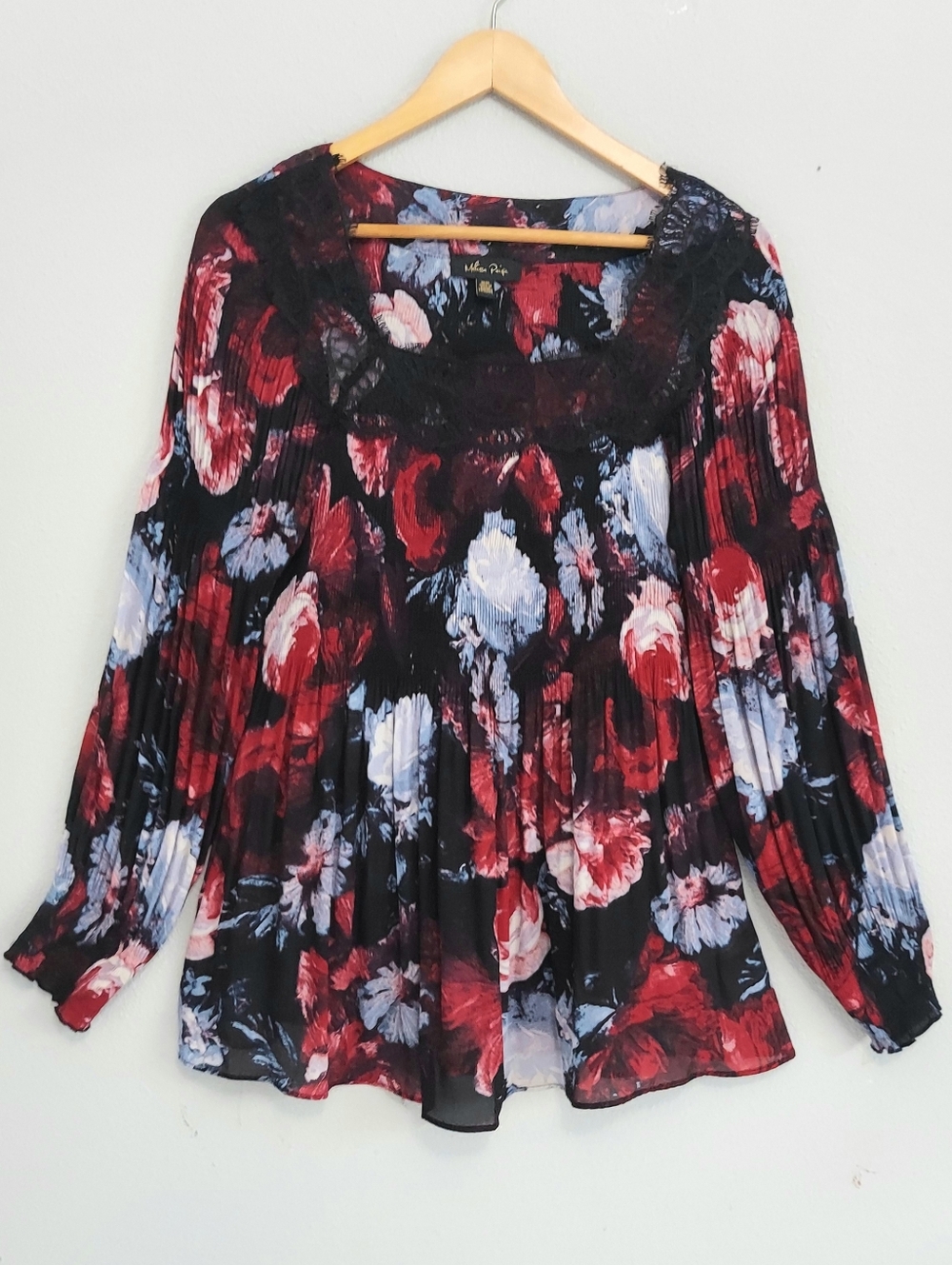 Melissa Paige Whimsygoth Tunic Black Lace Dark Floral Bishop Sleeve Medium